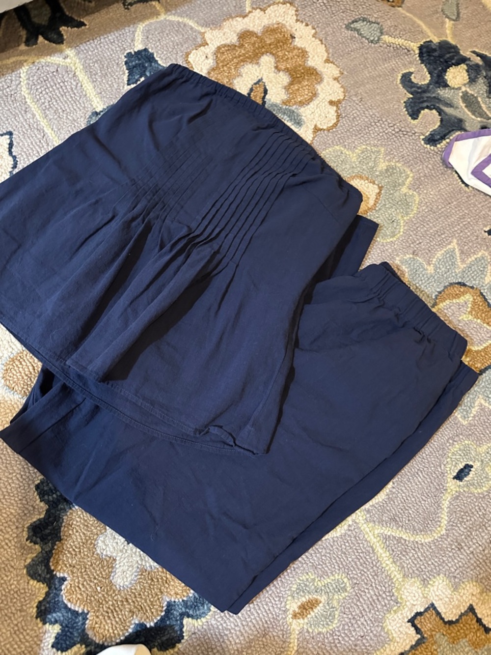 Navy Blue Pleated Wide-Leg set